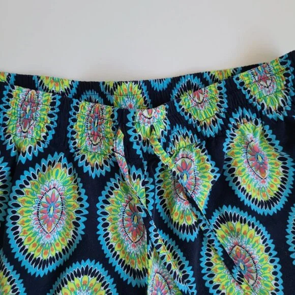 Crown & Ivy Pants S Green Blue Medallion Pull On Straight Boho Beachy Casual - Picture 4 of 9